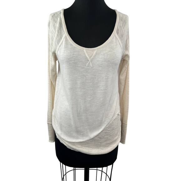 Free People We The Free Cream Friday Feeling Layered Thermal Long Sleeve Tee S - Picture 1 of 6